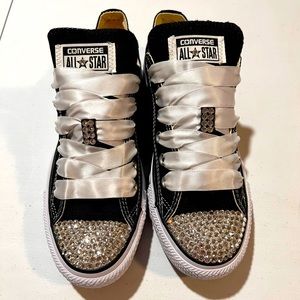 Custom Converse All Star Rhinestone Shoes Women’s 8 Black
